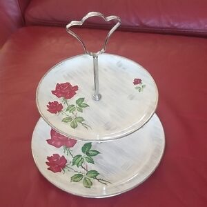 Royal Tudor Shadow Rose two-Tiered Floral Serving Tray